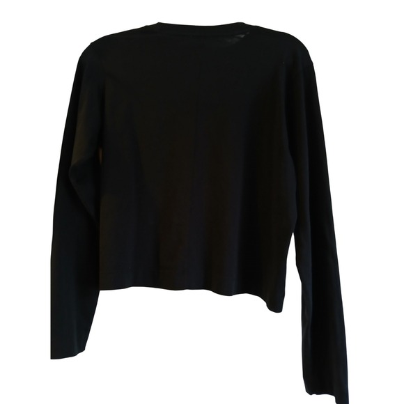 AYR Black Long Sleeve Pima Cotton Crew Neck crop Shirt Top Womens Size M - Picture 2 of 6